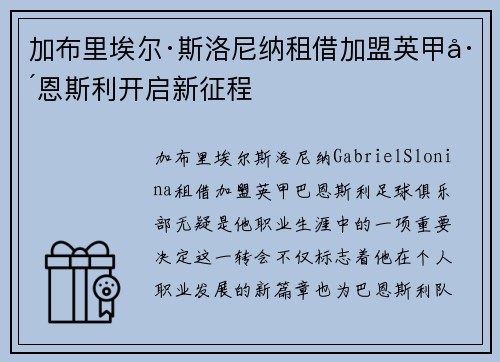 加布里埃尔·斯洛尼纳租借加盟英甲巴恩斯利开启新征程